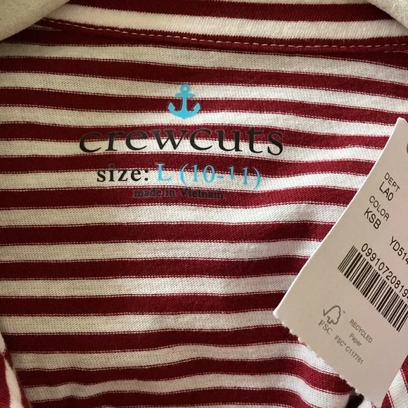 NWT CREWCUTS Kids Long Sleeve Stripe Polo Shirt L - Picture 6 of 7